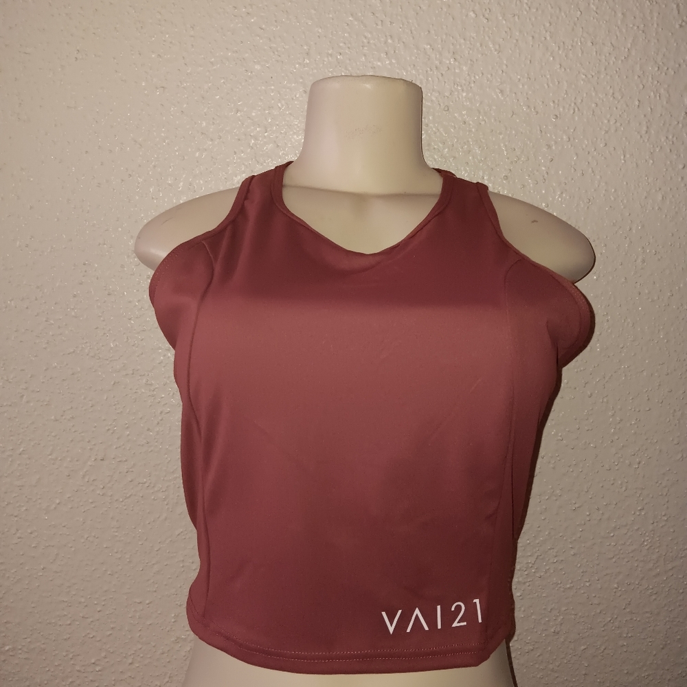 Ladies VAI21 Vest Top  Size 10 Cropped Khaki Tank Gym Running Yoga